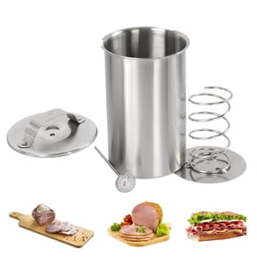 Stainless Steel Ham Maker Meat Press Cooker with Thermometer, DIY Homemade Deli Meat Mold for Bacon and Ham Making, Kitchen Use