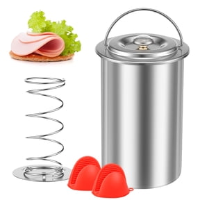 Stainless Steel Ham Maker Meat Press Cooker for Making Healthy Homemade Deli Meatwith Thermometer Anti Scalding Clips - Kitchen Bacon Pressure Cookers Boiler Pot Pan Stove