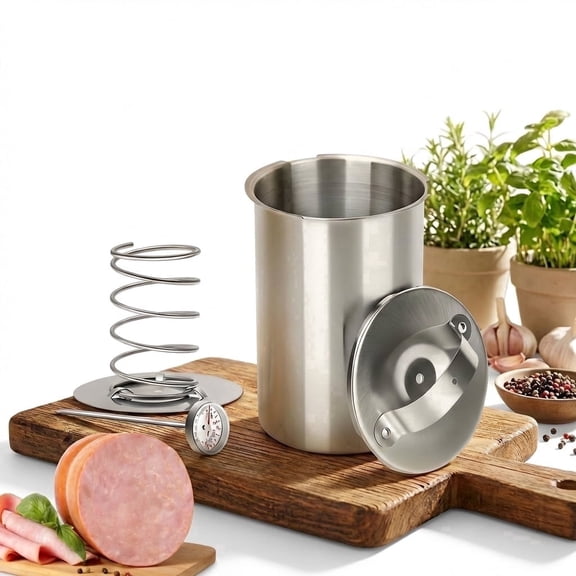 Ham Maker Meat Press Stainless Steel, Deli Meat Press and Lunch Meat Maker, Meat Press Mold for Deli Meats with Thermometer, Meat Press for Homemade Sandwich Prep, 1 Set