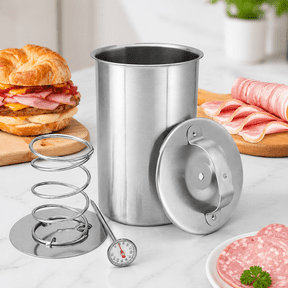 Stainless Steel Ham Maker Meat Press  with Thermometer & Spring Mechanism, Deli Meat Press, Dishwasher Safe