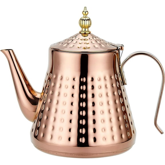 Stainless Steel Hammer Patterned Teapot With Removeable Infuser,Loose leaf cover,Gold