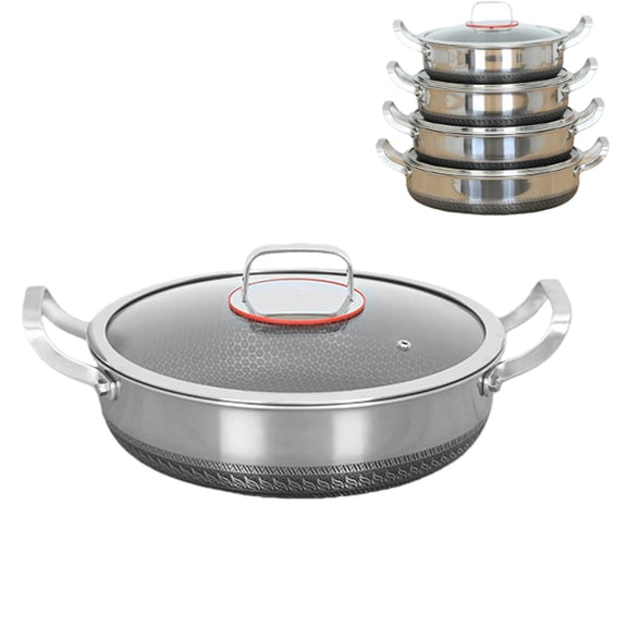 Stainless Steel Hammered Pan Pro with Lid, 30 cm Non Stick Frying Pan Pro Cookware,Double-sided anti-scalding handles,for Cooking,Scratch-Resistant, Even Heating Frying Pans for All Cooktops