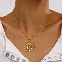 Stainless Steel Hammered Spiral Sun Pendant Necklace