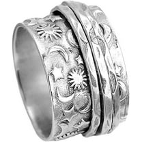 Stainless Steel Hammered Sun Moon Star Rotating Spinner Statement Band Ring
