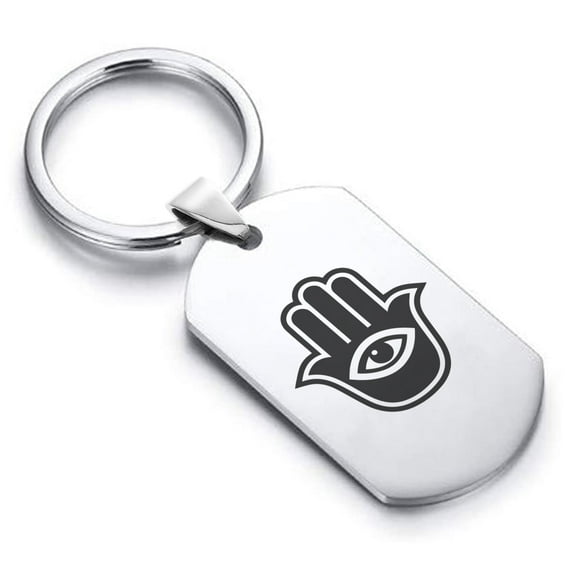 Stainless Steel Hamsa Good Luck Charm Dog Tag Keychain Circle Ring