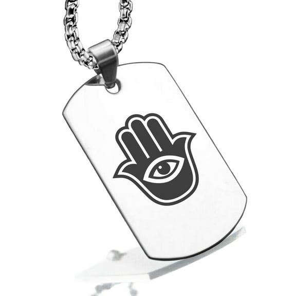 Stainless Steel Hamsa Good Luck Charm Dog Tag Pendant Necklace