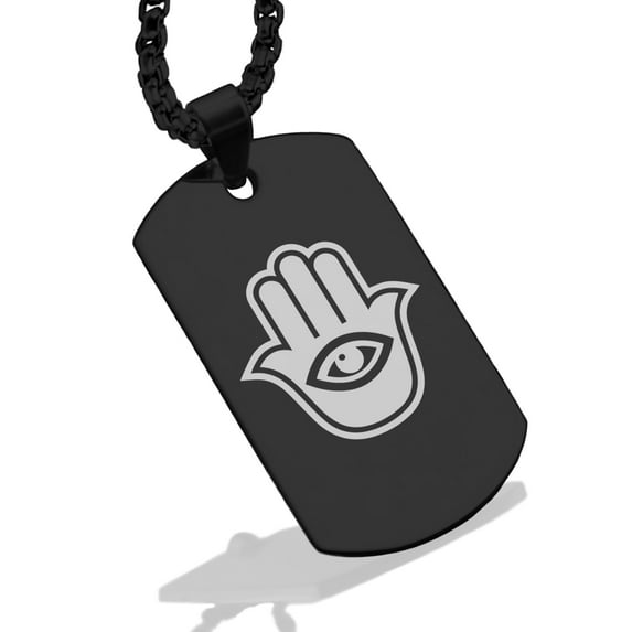 Stainless Steel Hamsa Good Luck Charm Dog Tag Pendant Necklace