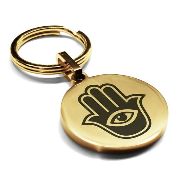 Stainless Steel Hamsa Good Luck Charm Round Medallion Keychain Circle Ring