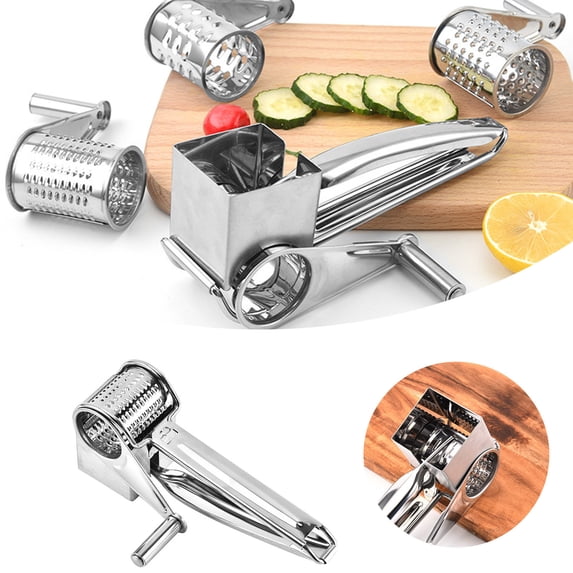 Stainless Steel Hand Held Rotating Grater Easily Use Hand Crank Grinder Or Slicer For Grating Hard Cheese Chocolate And More