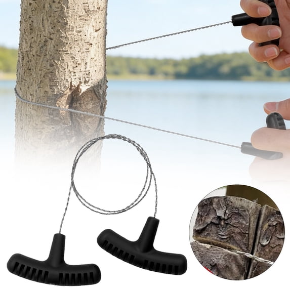 Stainless Steel Hand Pull Wire Saw Rope,24.8" T-Handle Portable Compact Pocket Survival Wire Cutting Saw, Heavy Duty Outdoor Emergency Camping Tool for Tree Branch Wood Cutting & Field Survival Use