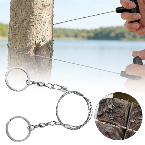 Stainless Steel Hand Pull Wire Saw Rope,27.6" T-Handle Portable Compact Pocket Survival Wire Cutting Saw, Heavy Duty Outdoor Emergency Camping Tool for Tree Branch Wood Cutting & Field Survival Use