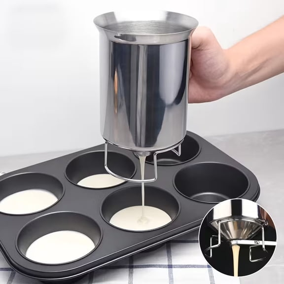 Stainless Steel Handheld Batter Separator  Precision Cupcake Funnel & Mixing Dispenser for Mess-Free Baking