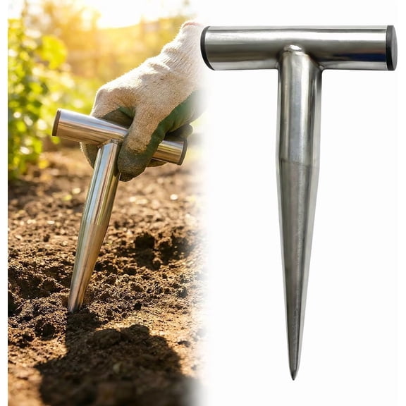 Stainless Steel Handheld Garden Dibber, Seed Planter Tool for Digging, Sowing, Fertilizing, Transplanting, Bulb and Vegetable Planting