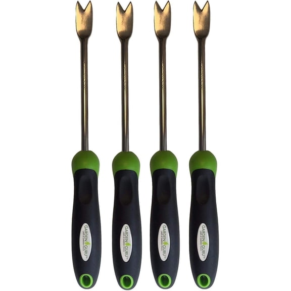 Stainless Steel Handheld Weeder Tool with Ergonomic Handle  Two-Pronged Fork Design for Lawn, Garden & Vegetable Beds (4 Pack)