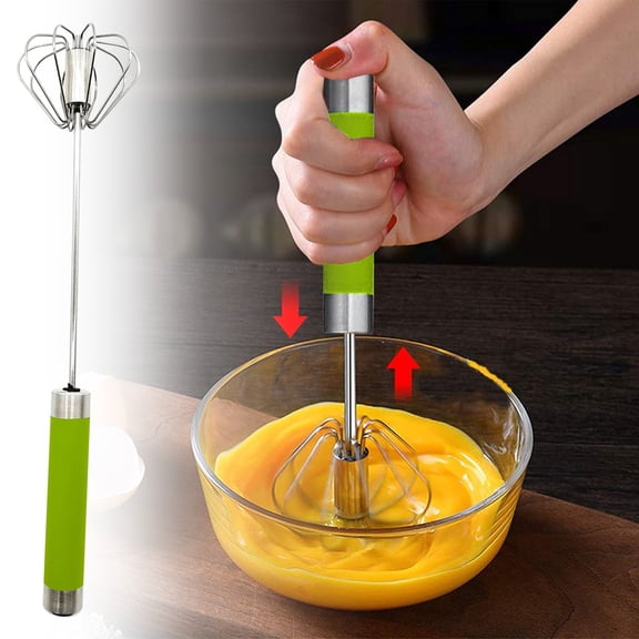 Stainless Steel Handheld Whisk | Semi-Automatic Push Whisk for Eggs, Coffee & Mixing | Dishwasher Safe Kitchen Tool | Great for Baking, Cocktails & Sauces | Includes 1 Whisk
