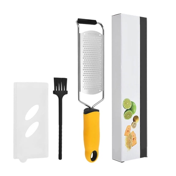 Stainless Steel Handheld Zester Fine Cheese Grater With Brush & Cover Multi Purpose Kitchen Shredding Tool For Lemon Garlic(Yellow-31X6.3Cm)
