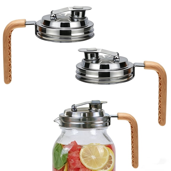 2 PCS Stainless Steel Mason Jar Lids Sealing jar lids with non-slip long handles Reusable for standard mason jars Leak-proof design Ideal for storing food, beverages, pickles, and grains