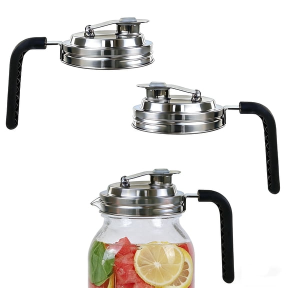 2 PCS Stainless Steel Mason Jar Lids Sealing jar lids with non-slip long handles Reusable for standard mason jars Leak-proof design Ideal for storing food, beverages, pickles, and grains
