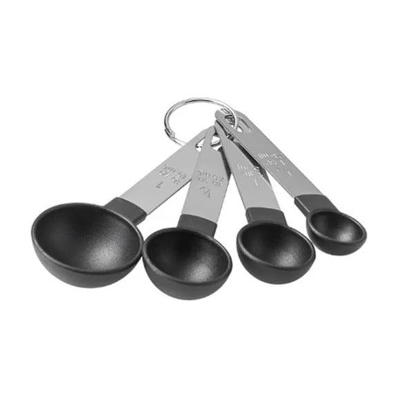 Stainless Steel Handle Plastic Measuring Cup Spoon Set for Kitchen Baking(4PCS S black)