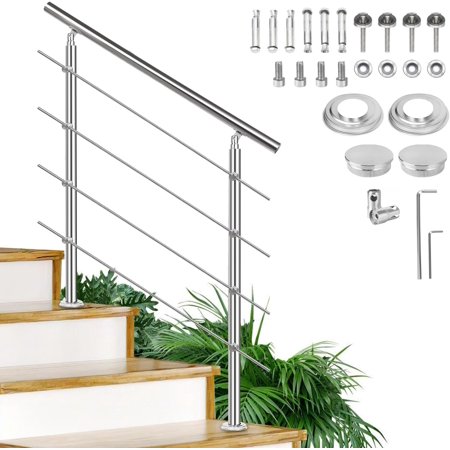 Stainless Steel Handrail 31.5’’x42’’, Metal Balustrade Hand Railing Fits 1-3 Steps, Angle Adjustable Hand Rails, Porch Steps, Handrail with Installation Kit (4 Crossbar)