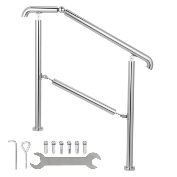 Stainless Steel Handrail for Steps, 2-3 Steps Adjustable Stair Railing, 441lb Capacity, Indoor Outdoor Porch Railing, Silver