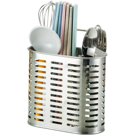 Stainless Steel Hanging 2 Compartments Mesh Utensil Drying Rack/Chopsticks/Spoon/Fork/Knife Drainer Basket Flatware Storage Drainer