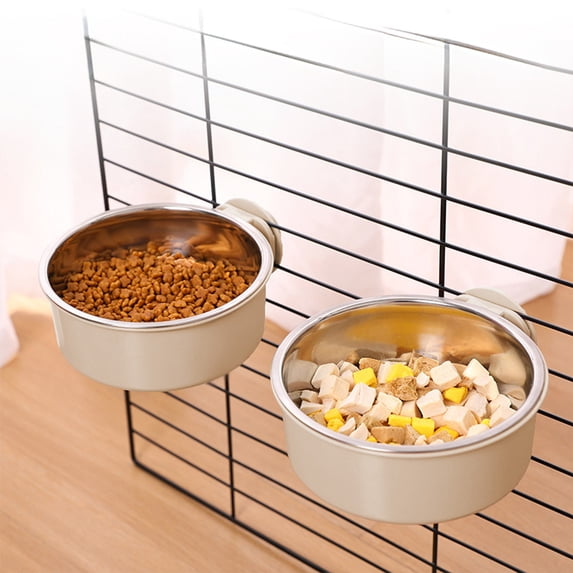 Stainless Steel Hanging Dog Bowl for Crates with Adjustable Clip 2-in-1 Food and Water Dish for Small to Large Dogs and Cats Spill-Resistant, Easy-Clean Design