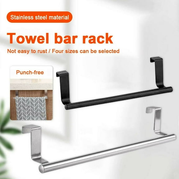 Stainless Steel Hanging Holder Cupboard Hanger Bathroom Tea Hook Holder Towel Rail Towel Rack Over Door Towel Bar Kitchen Rack Silver (36.5Cm) Smile Home