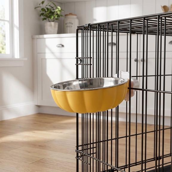 Stainless Steel Hanging Pet Bowl for Crate, Adjustable Hook-On Food and Water Feeder for Dogs Cats, Removable Easy-Clean Cage Bowl with Spatter-Resistant Rim
