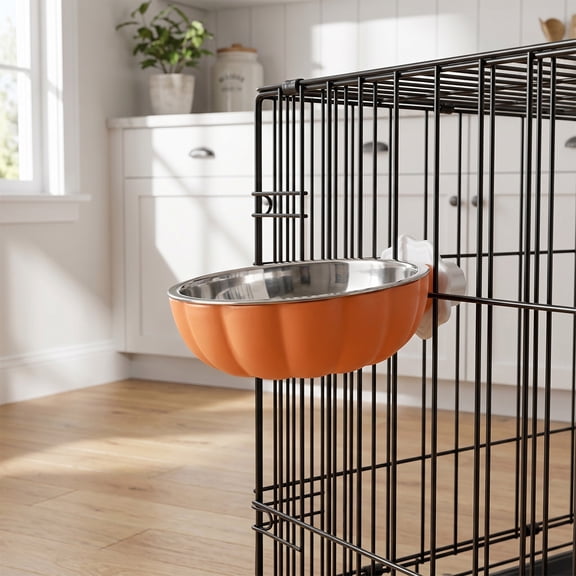 Stainless Steel Hanging Pet Bowl for Crate, Adjustable Hook-On Food and Water Feeder for Dogs Cats, Removable Easy-Clean Cage Bowl with Spatter-Resistant Rim