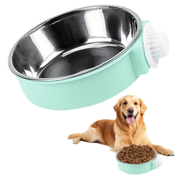 Stainless Steel Hanging Pet Crate Bowl Removable Cage Food Water Coop Cup for Dog Cat Rabbit L Size Green