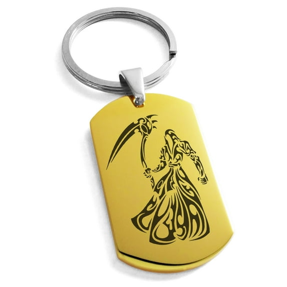 Tioneer Stainless Steel Harbinger Grim Reaper Engraved Dog Tag Keychain Keyring