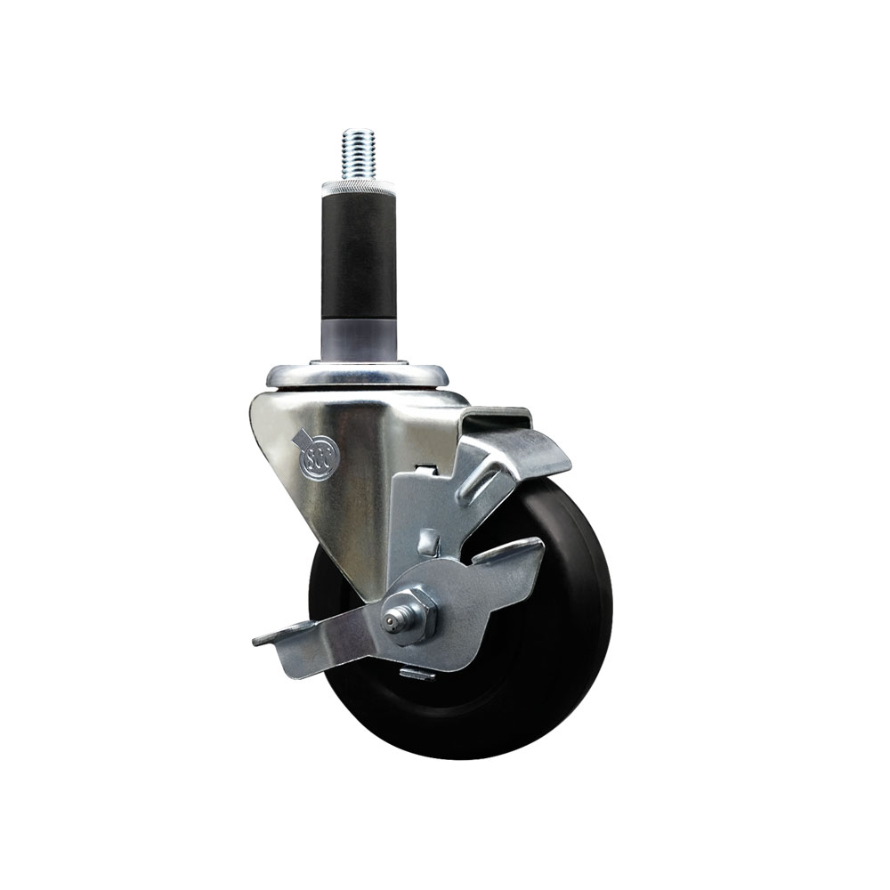 Stainless Steel Hard Rubber Swivel Expanding Stem Caster w/3.5" x 1.25" Black Wheel and 1-1/8" Stem & Top Locking Brake - 285 lbs Capacity/Caster - Service Caster Brand - image 1 of 4