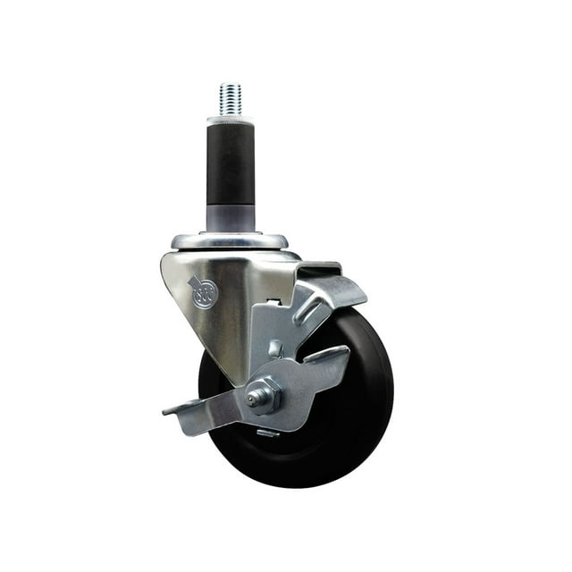 Stainless Steel Hard Rubber Swivel Expanding Stem Caster w/3.5" x 1.25" Black Wheel and 1-1/8" Stem & Top Locking Brake - 285 lbs Capacity/Caster - Service Caster Brand