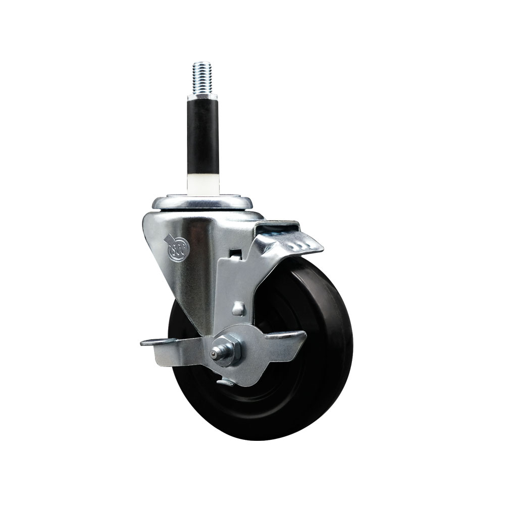 Stainless Steel Hard Rubber Swivel Expanding Stem Caster w/4" x 1.25" Black Wheel and 7/8" Stem & Top Locking Brake - 300 lbs Capacity/Caster - Service Caster Brand - image 1 of 4