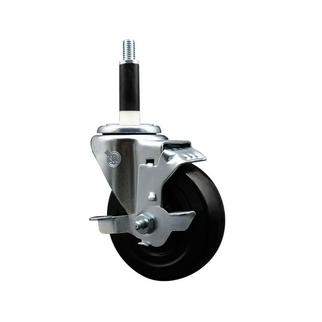 Stainless Steel Hard Rubber Swivel Expanding Stem Caster w/4" x 1.25" Black Wheel and 7/8" Stem & Top Locking Brake - 300 lbs Capacity/Caster - Service Caster Brand