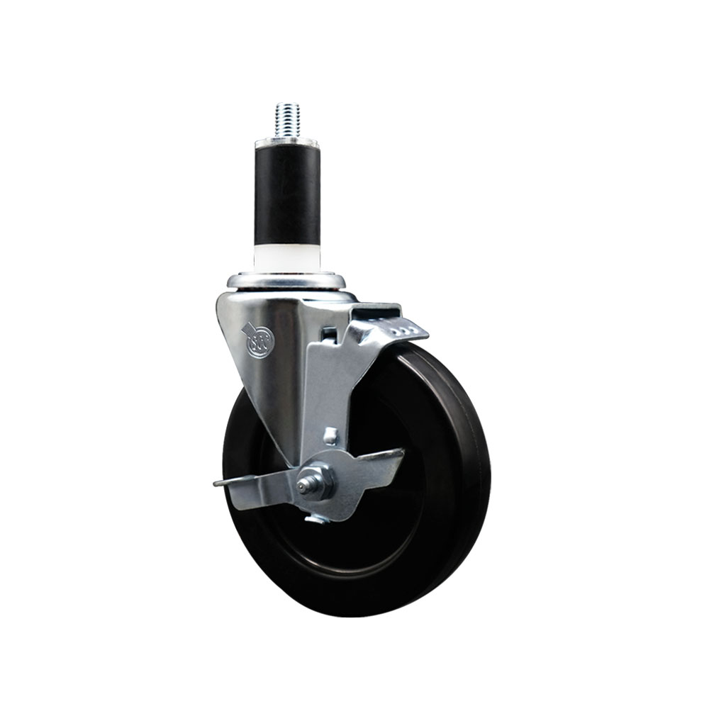 Stainless Steel Hard Rubber Swivel Expanding Stem Caster w/5" x 1.25" Black Wheel and 1-3/8" Stem & Top Locking Brake - 300 lbs Capacity/Caster - Service Caster Brand - image 1 of 4