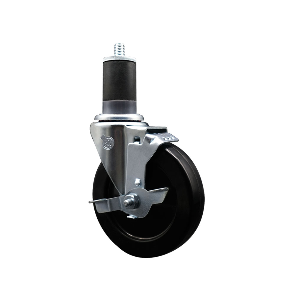 Stainless Steel Hard Rubber Swivel Expanding Stem Caster w/5" x 1.25" Black Wheel and 1-5/8" Stem & Top Locking Brake - 300 lbs Capacity/Caster - Service Caster Brand - image 1 of 4