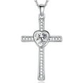 thumbnail image 1 of Stainless Steel Heart Birthstone Cross Statement Wedding Cocktail Party Pendant Necklace, 1 of 2