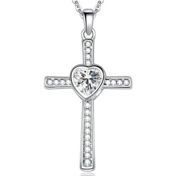 Stainless Steel Heart Birthstone Cross Statement Wedding Cocktail Party Pendant Necklace