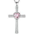 thumbnail image 1 of Stainless Steel Heart Birthstone Cross Statement Wedding Cocktail Party Pendant Necklace, 1 of 1