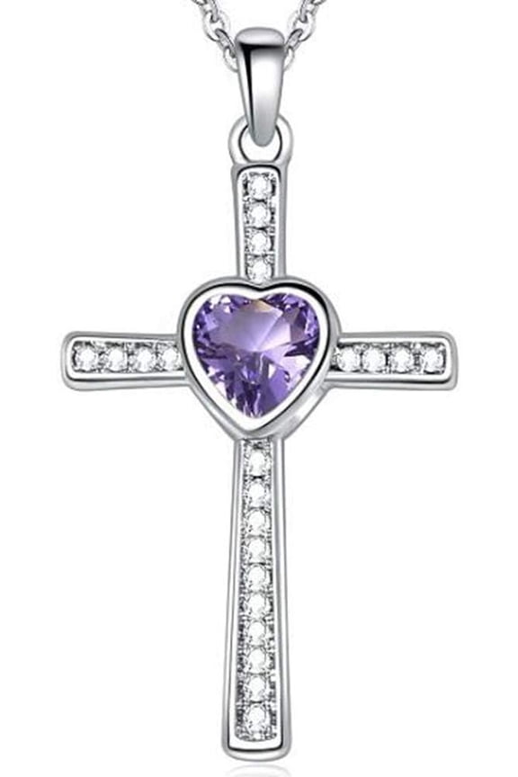 Stainless Steel Heart Birthstone Cross Statement Wedding Cocktail Party Pendant Necklace
