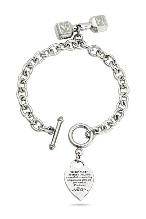 Stainless Steel Heart Bracelet with Dumbbell-Phil 4:13 by Shields of Strength