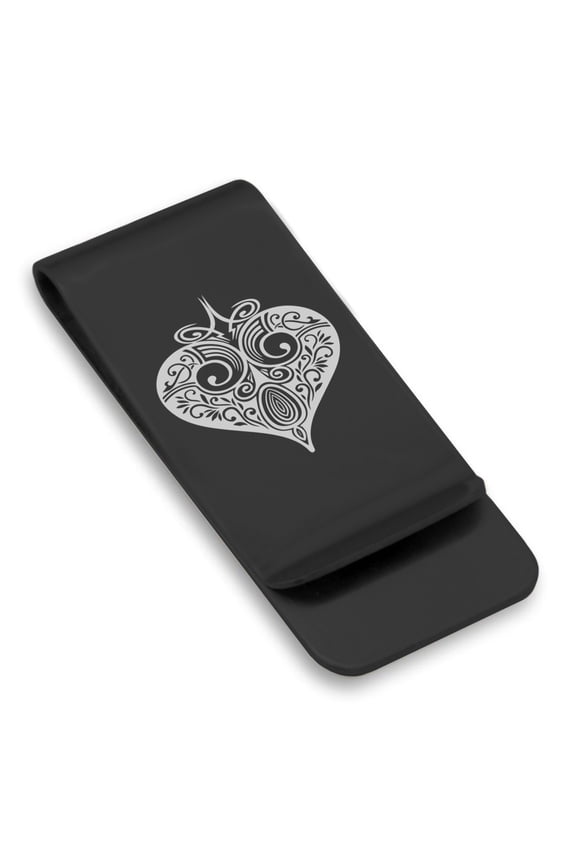 Stainless Steel Heart Card Suit Classic Slim Money Clip Credit Card Holder