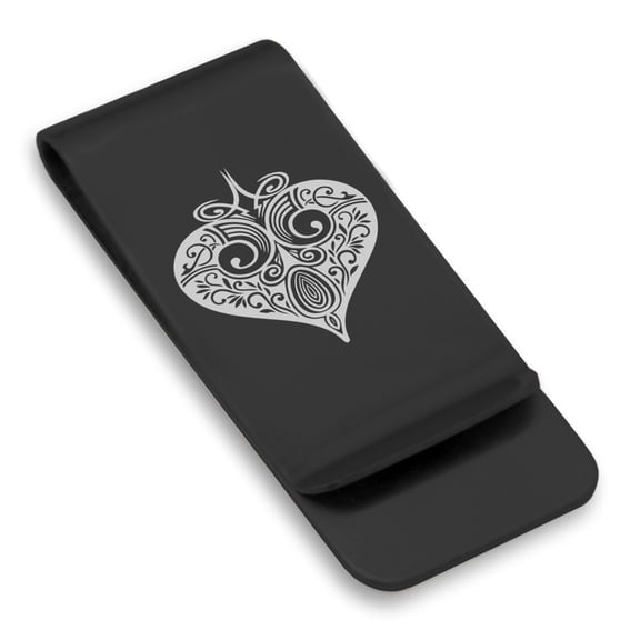 Stainless Steel Heart Card Suit Classic Slim Money Clip Credit Card Holder