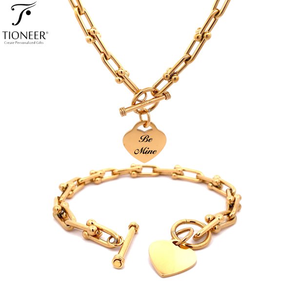 Stainless Steel Heart Charm Bracelet / Necklace Oval Links or Hardware Link