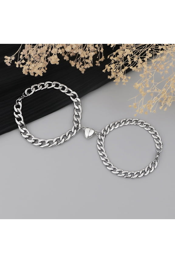 Couple Bracelets Set Stainless Steel Heart Charm Matching Jewelry for Women and Men Fashion Silver Bracelets NK Chain