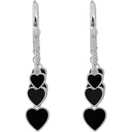 Stainless Steel Heart Charms Long Tassel Style Dangle Drop Earrings