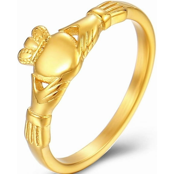 Stainless Steel Heart Claddagh Style Wedding Statement Promise Valentines Ring