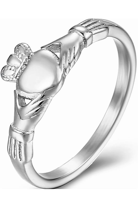 Stainless Steel Heart Claddagh Style Wedding Statement Promise Valentines Ring